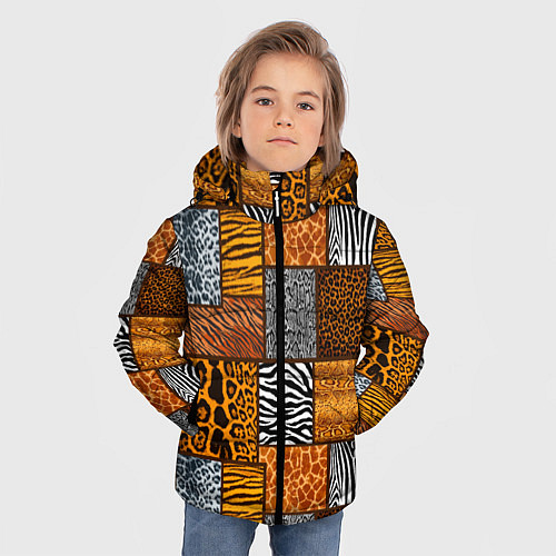 Зимняя куртка для мальчика Тигр, полосы, 2022 / 3D-Светло-серый – фото 3