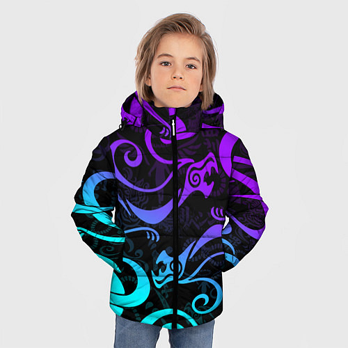 Зимняя куртка для мальчика НЕОНОВОЕ ТАТУ ДРАКЕНА УЗОР / 3D-Светло-серый – фото 3