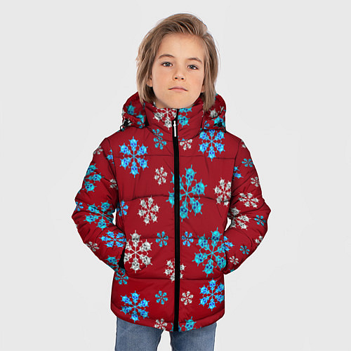 Зимняя куртка для мальчика Снежинки Черепа красный / 3D-Светло-серый – фото 3