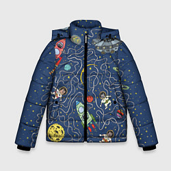 Куртка зимняя для мальчика Космокотята, цвет: 3D-черный