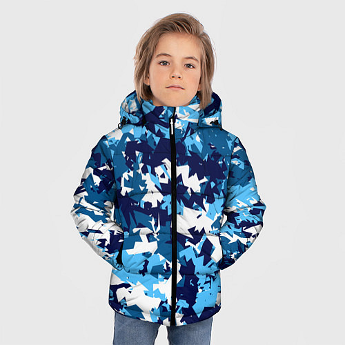 Зимняя куртка для мальчика Сине-бело-голубой камуфляж / 3D-Светло-серый – фото 3