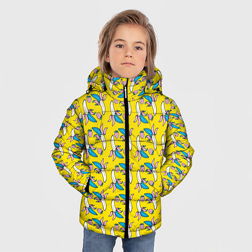 Зимняя куртка для мальчика Летний узор Забавные бананчики / 3D-Светло-серый – фото 3