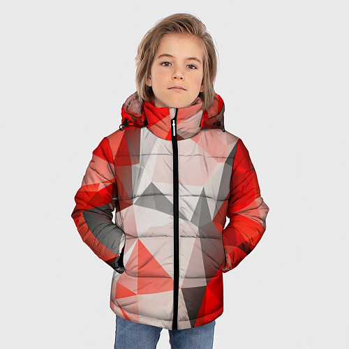 Зимняя куртка для мальчика Красно-серая геометрия / 3D-Светло-серый – фото 3
