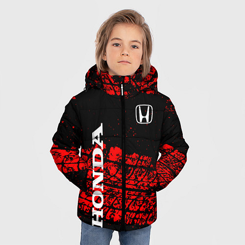 Зимняя куртка для мальчика Honda Следы от шин / 3D-Светло-серый – фото 3