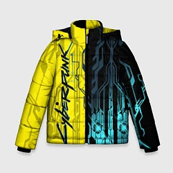 Куртка зимняя для мальчика CYBERPUNK 2077 Логотип, цвет: 3D-светло-серый