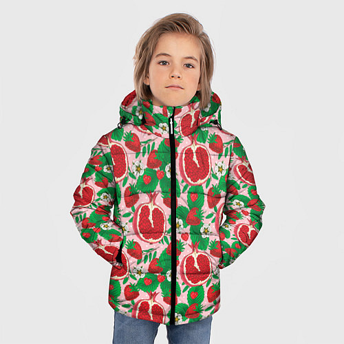 Зимняя куртка для мальчика Гранат фрукт паттерн / 3D-Светло-серый – фото 3