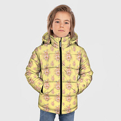 Куртка зимняя для мальчика Розовые пионы на желтом фоне, цвет: 3D-черный — фото 2