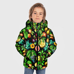 Куртка зимняя для мальчика Сочные фрукты - персик, груша, слива, ананас, цвет: 3D-черный — фото 2
