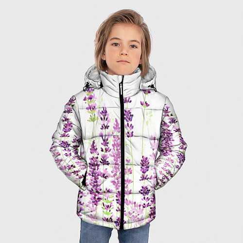 Зимняя куртка для мальчика Цветы Лаванды акварелью / 3D-Светло-серый – фото 3