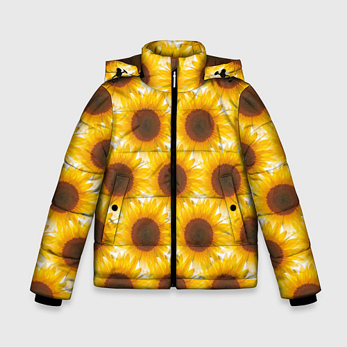 Зимняя куртка для мальчика Желтые подсолнухи паттерн / 3D-Красный – фото 1