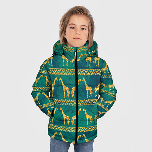 Зимняя куртка для мальчика Золотые жирафы паттерн / 3D-Светло-серый – фото 3