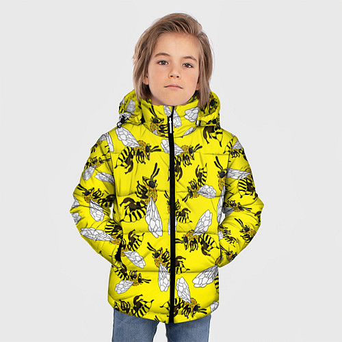 Зимняя куртка для мальчика Пчелы на желтом / 3D-Светло-серый – фото 3