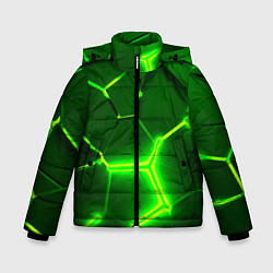 Куртка зимняя для мальчика 3D ПЛИТЫ НЕОН NEON GREEN HEXAGON РАЗЛОМ, цвет: 3D-черный