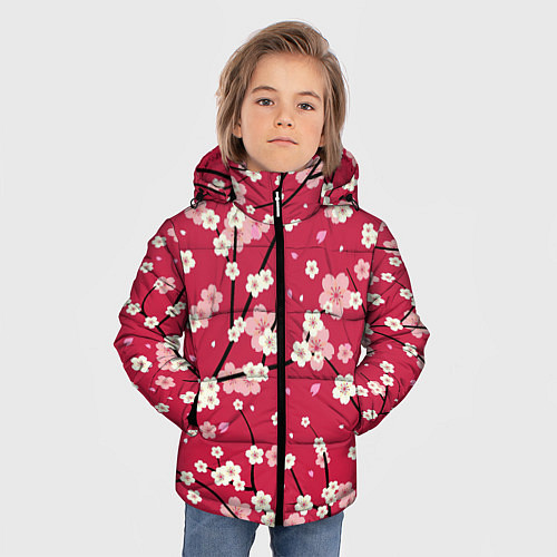 Зимняя куртка для мальчика Цветы на ветках / 3D-Светло-серый – фото 3
