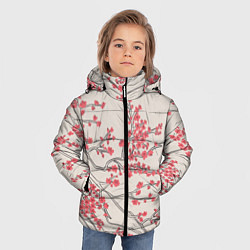 Куртка зимняя для мальчика Красные цветы на ветках, цвет: 3D-светло-серый — фото 2