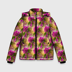 Куртка зимняя для мальчика Фиолетовые цветочки 3d, цвет: 3D-светло-серый