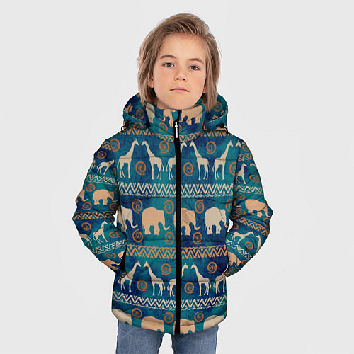 Зимняя куртка для мальчика Жирафы и слоны / 3D-Светло-серый – фото 3