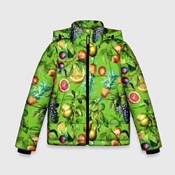 Куртка зимняя для мальчика Сочные фрукты паттерн, цвет: 3D-черный