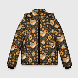 Зимняя куртка для мальчика Подсолнухи и птицы