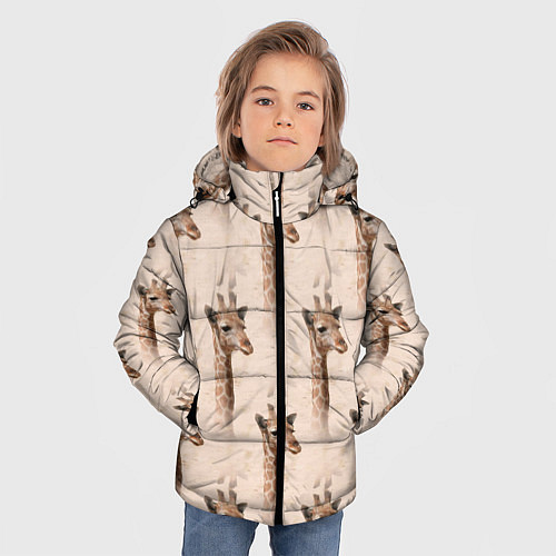 Зимняя куртка для мальчика Голова жирафа паттерн / 3D-Светло-серый – фото 3
