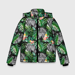 Куртка зимняя для мальчика Зебра и листья, цвет: 3D-светло-серый