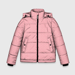 Куртка зимняя для мальчика Вязаный простой узор косичка Три оттенка розового, цвет: 3D-красный