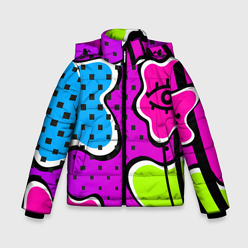 Зимняя куртка для мальчика Яркий абстрактный узор в стиле 90х, неоновые цвета / 3D-Светло-серый – фото 1