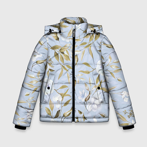 Зимняя куртка для мальчика Цветы Золотые Листья / 3D-Светло-серый – фото 1