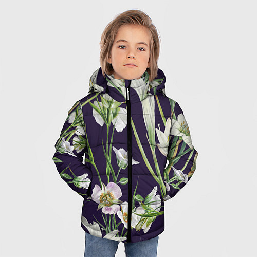 Зимняя куртка для мальчика Цветы Белые / 3D-Светло-серый – фото 3
