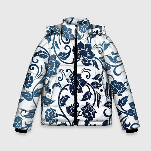Зимняя куртка для мальчика Гжелевые цветы / 3D-Красный – фото 1