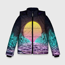 Куртка зимняя для мальчика Vaporwave Закат солнца в горах Neon, цвет: 3D-светло-серый