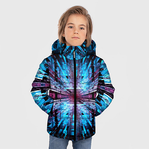 Зимняя куртка для мальчика Неоновый информационный голограммный туннель / 3D-Светло-серый – фото 3