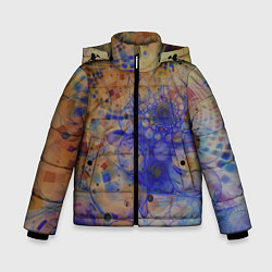 Куртка зимняя для мальчика Круги, фракталы, цвет: 3D-черный