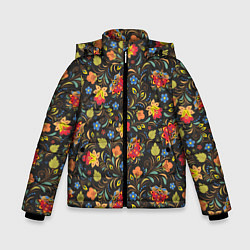 Куртка зимняя для мальчика Хохломские цветочки, цвет: 3D-красный