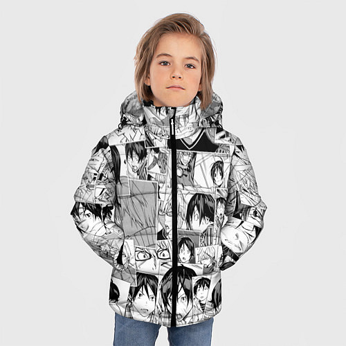 Зимняя куртка для мальчика Бакуман паттерн / 3D-Светло-серый – фото 3