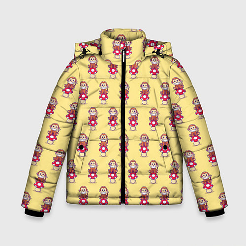 Зимняя куртка для мальчика Обезьянка на грибе / 3D-Красный – фото 1