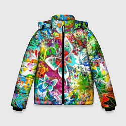 Куртка зимняя для мальчика Яркое безумие Бабочки, кляксы, граффити, цвет: 3D-красный