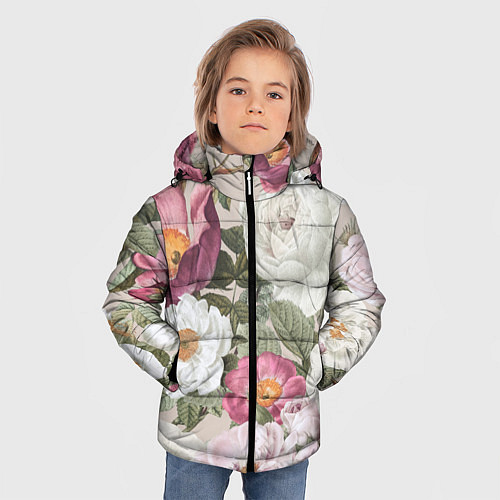 Зимняя куртка для мальчика Цветы Розовый Сад Пион и Роз / 3D-Светло-серый – фото 3