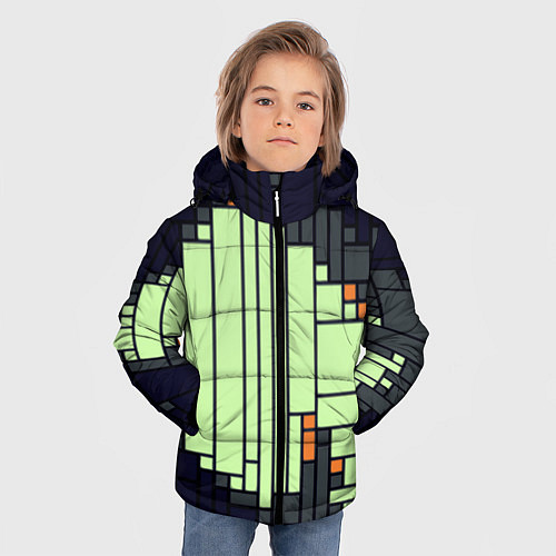 Зимняя куртка для мальчика УЗОР ИЗ ПРЯМОУГОЛЬНИКОВ / 3D-Светло-серый – фото 3