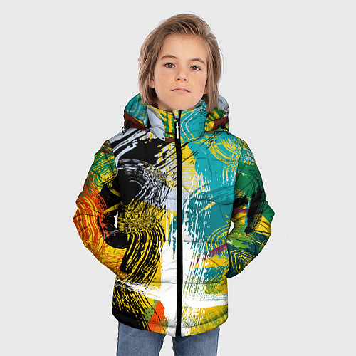 Зимняя куртка для мальчика Абстрактные мазки цветной краской strokes of paint / 3D-Светло-серый – фото 3