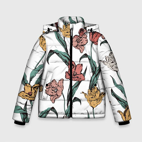 Зимняя куртка для мальчика Цветы Разноцветные Тюльпаны / 3D-Красный – фото 1