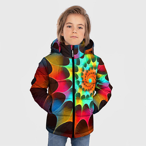 Зимняя куртка для мальчика Красочная неоновая спираль Colorful neon spiral / 3D-Светло-серый – фото 3