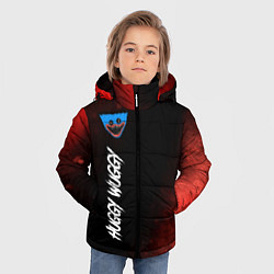 Куртка зимняя для мальчика Надпись и лицо Huggy Wuggy на темном фоне с огнем, цвет: 3D-черный — фото 2