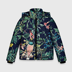 Куртка зимняя для мальчика Цветы и Розовые Птицы В Саду, цвет: 3D-черный