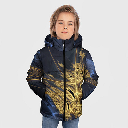 Зимняя куртка для мальчика Фрактальная футуристическая композиция Абстракция / 3D-Светло-серый – фото 3