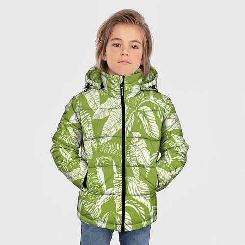 Зимняя куртка для мальчика Зелёные Тропики Лета / 3D-Светло-серый – фото 3