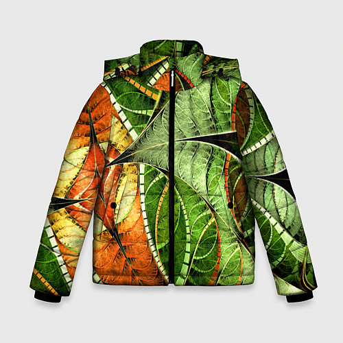 Зимняя куртка для мальчика Растительный абстрактный фрактальный паттерн Veget / 3D-Красный – фото 1
