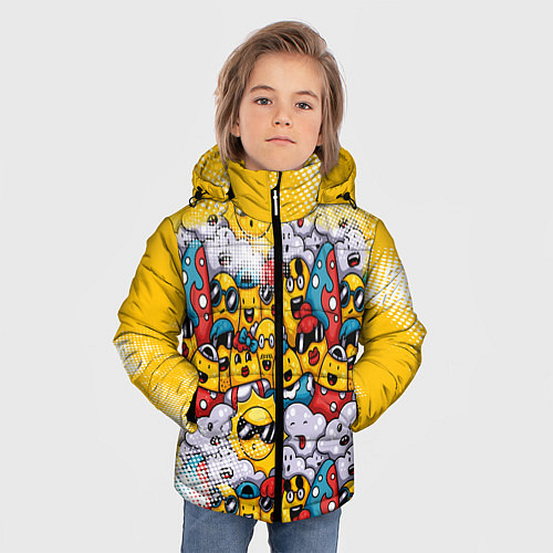 Зимняя куртка для мальчика Семья смайлов / 3D-Светло-серый – фото 3
