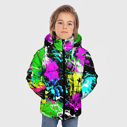 Куртка зимняя для мальчика Разноцветные пятна краски на черном фоне, цвет: 3D-светло-серый — фото 2