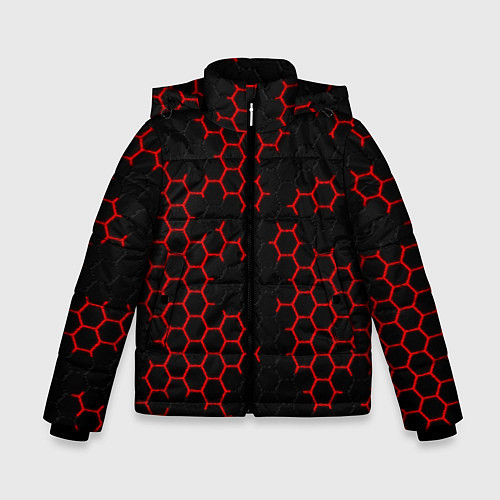 Зимняя куртка для мальчика НАНОКОСТЮМ Black and Red Hexagon Гексагоны / 3D-Красный – фото 1